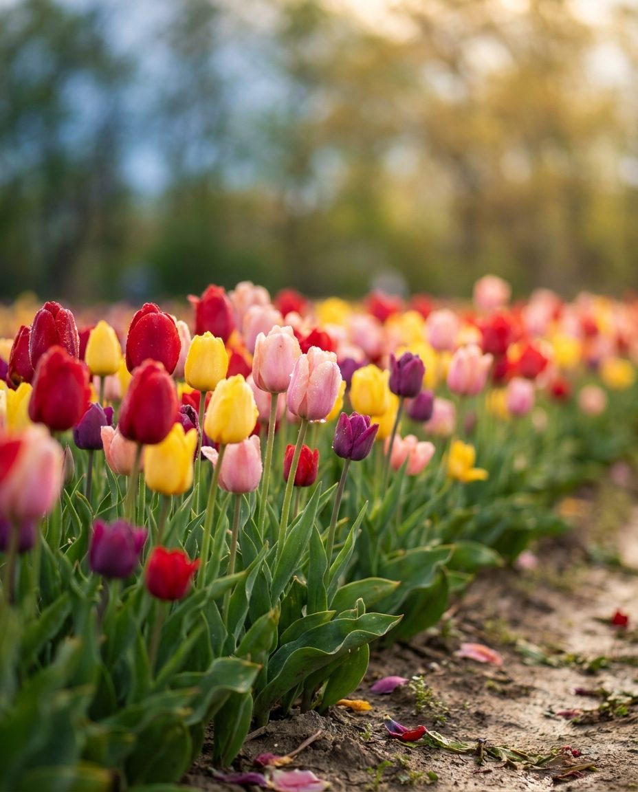 Il campo di tulipani in fiore